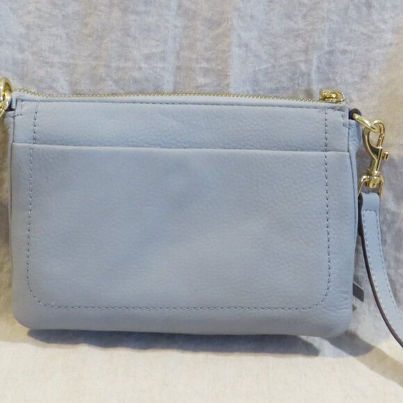 Aimee Kestenberg Madrid Leather Crossbody Purse Bag Light Gray Blue - Picture 2 of 12
